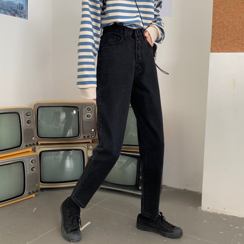 QUẦN JEAN BAGGY NỮ CẠP CAO QUẢNG CHÂU CÁ TÍNH -MÀU ĐEN | BigBuy360 - bigbuy360.vn