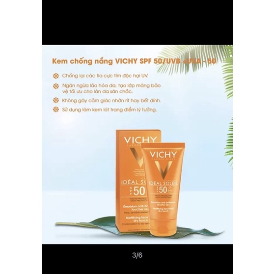 Kem chống nắng không nhờn rít SPF 50 UVA +UVB Vichy Capital Soleil Mattifying Dry Touch Face Fluid 50ml