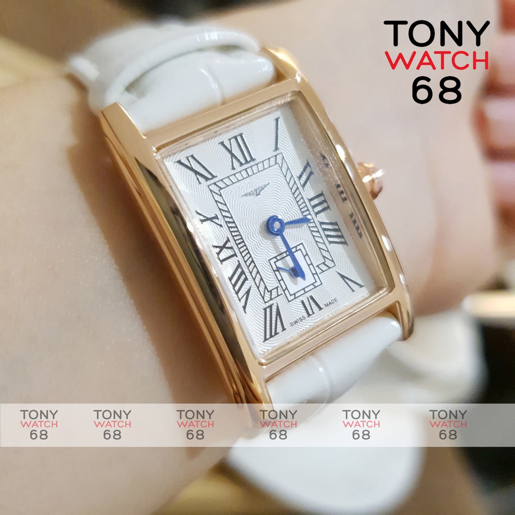 Đồng hồ nữ Longin mặt vuông kim rốn dây da nhiều màu chính hãng chống nước Tony Watch 68
