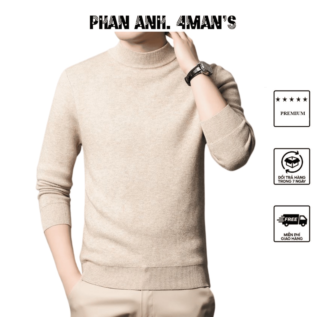 Áo len nam dài tay cổ tròn basic PHANANH.4MAN'S chất len nỉ màu đen  kiểu dáng Hàn Quốc