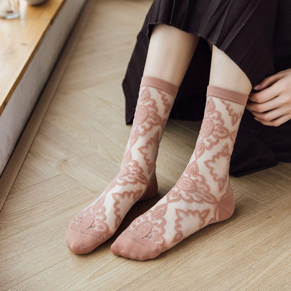 AROMA Vớ Hoa Mỏng Trong Suốt Phong Cách Đường Phố Hàn Quốc