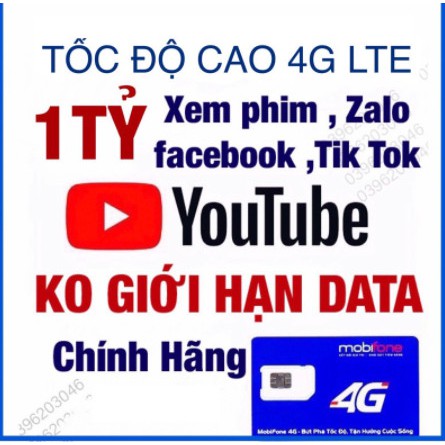 Sim Mobifone 1 TỶ GB , Không giới hạn dung lượng , Duy trì 50k/tháng tài khoản o đồng.