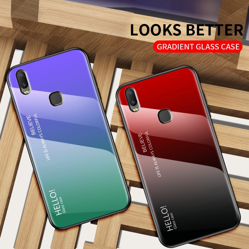 Ốp điện thoại mặt kính cường lực viền silicon hiệu ứng đẹp cho VIVO V19 V17 Y19 S1 Pro U10 X30 Pro Y11 2019