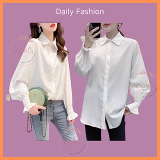 Áo Sơ Mi Nữ Dáng Dài Form Rộng Tay Bèo Bo Chun Cách Điệu Chất Đũi Xước Daily