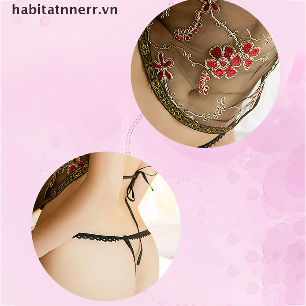 Bộ Đồ Lót Lưới Trong Suốt Hở Lưng Thêu Họa Tiết Gợi Cảm Cho Nữ | BigBuy360 - bigbuy360.vn
