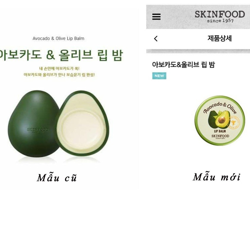 Son dưỡng bơ olive Skinfood Avocado & Olive Lip Balm (Mẫu mới)