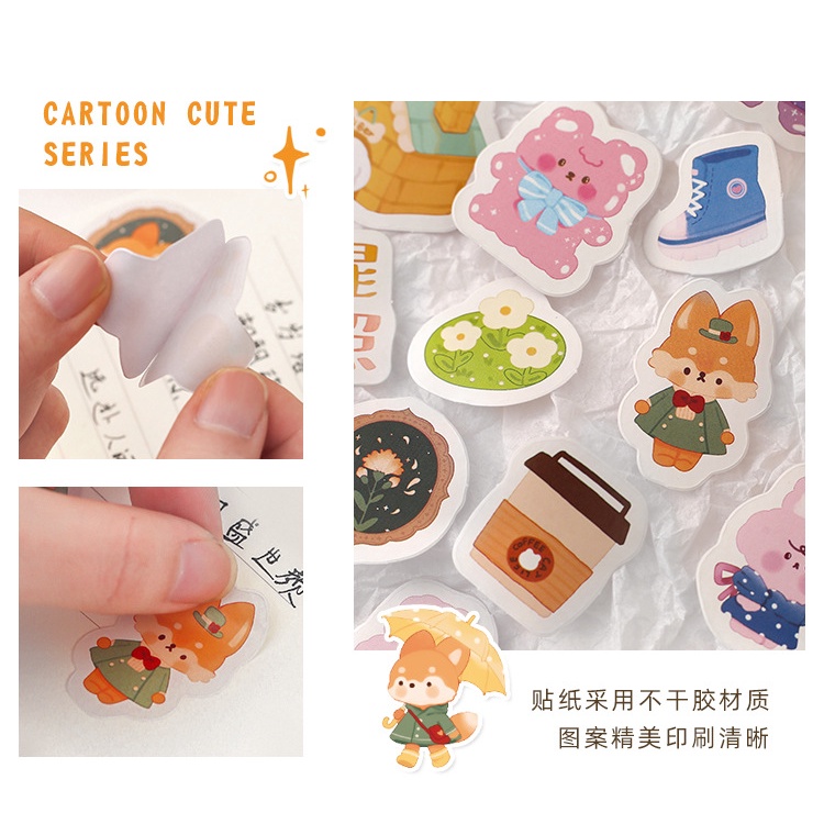 Set 45 miếng dán hình động vật đáng yêu trang trí sổ tay