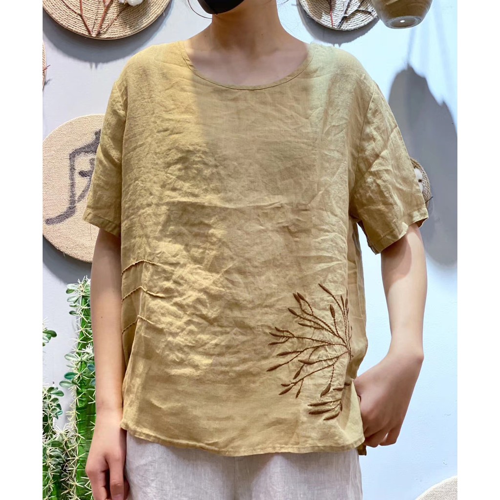 Áo Linen Thêu Hoa Chìm