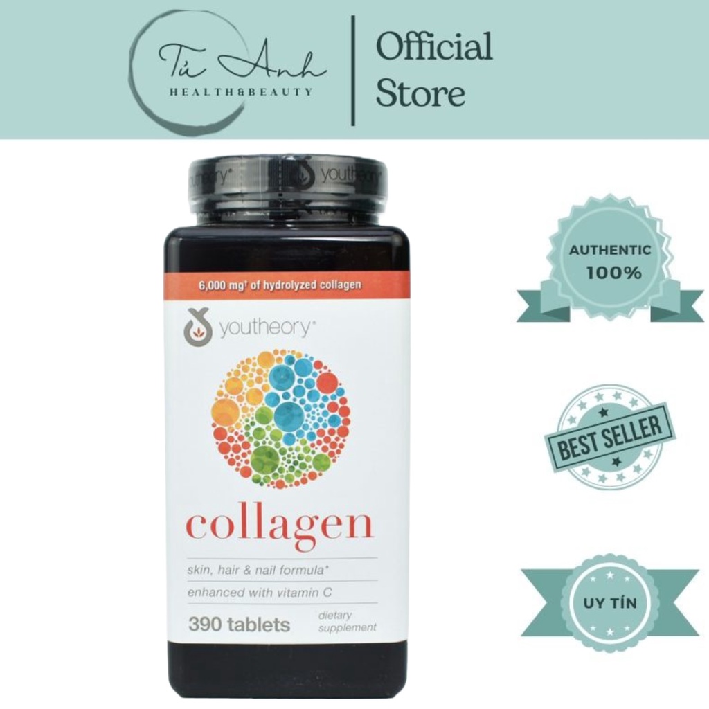 Viên uống bổ sung collagen Youtheory Collagen Type chống lão hóa đẹp da 1 2 3 390 Viên