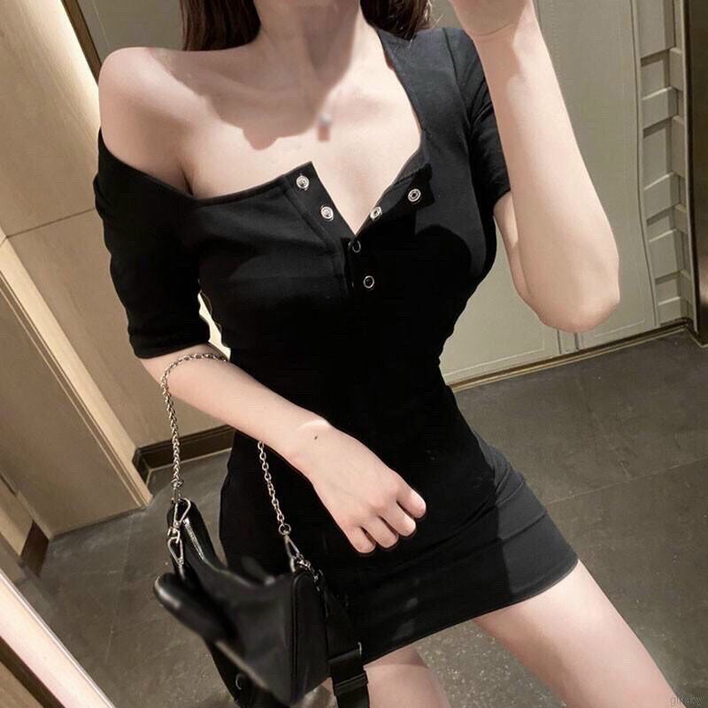 Đầm ôm sexy có nút cổ U🍓Hình thật📷đầm ôm dạo phố mặc 2 kiểu sexy và cổ U | BigBuy360 - bigbuy360.vn