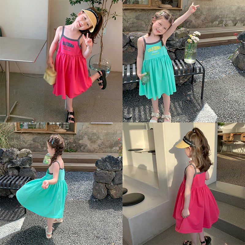 Đầm Dây In Chữ Tiếng Anh Thời Trang Mùa Hè Dành Cho Bé Gái