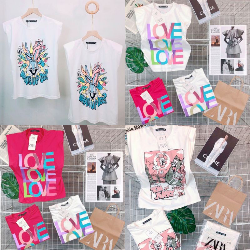 Áo thun 𝐙𝐚𝐫𝐚 độn vài 100% cotton full tem tag, in hinh hoạt hình
