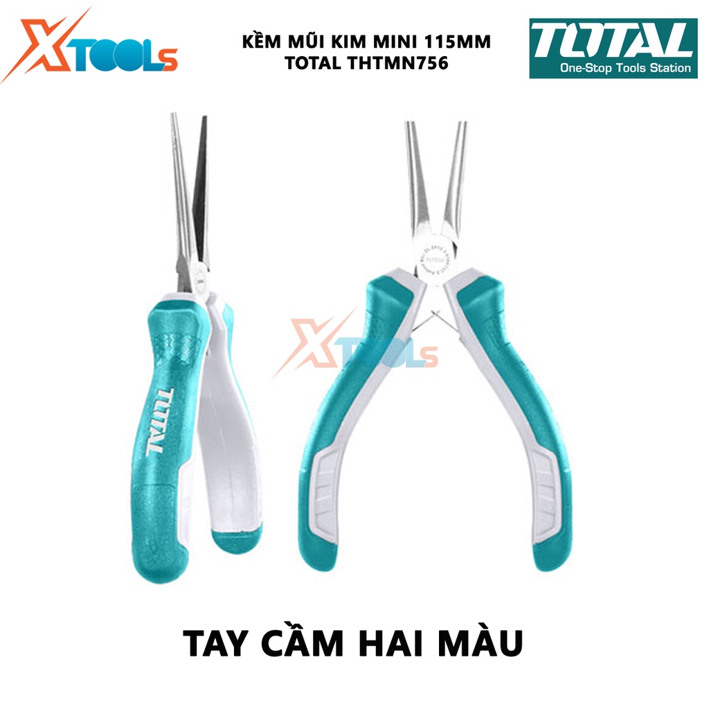 Kềm mũi kim mini TOTAL THTMN756 Kìm mũi kim Kích thước 4,5 &quot;/ 115mm, thép CR-V, tay cầm cách điện,bọc cao su chống trơn