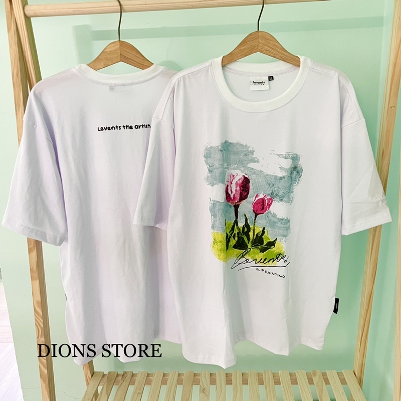 Áo Thun Loca Brand LEVENTS 2LIP Cream FULL TAG VẢI 2 Hoa Tulip form rộng Unisex Nam Nữ