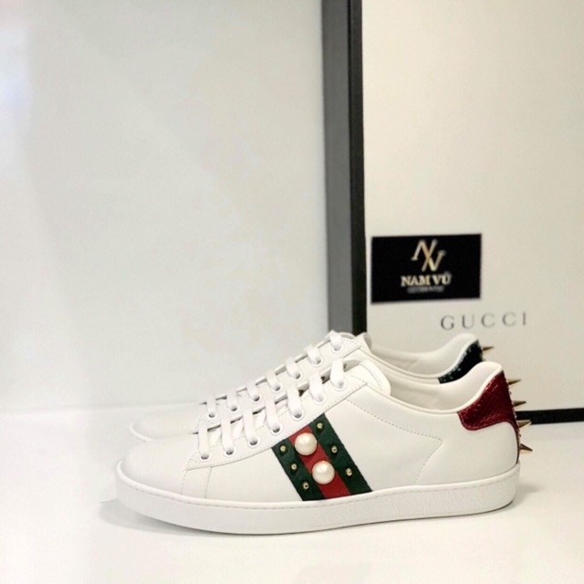 Giày G UCCI PEARL NGỌC GÓT ĐINH TÁN NAM NỮ Cao Cấp