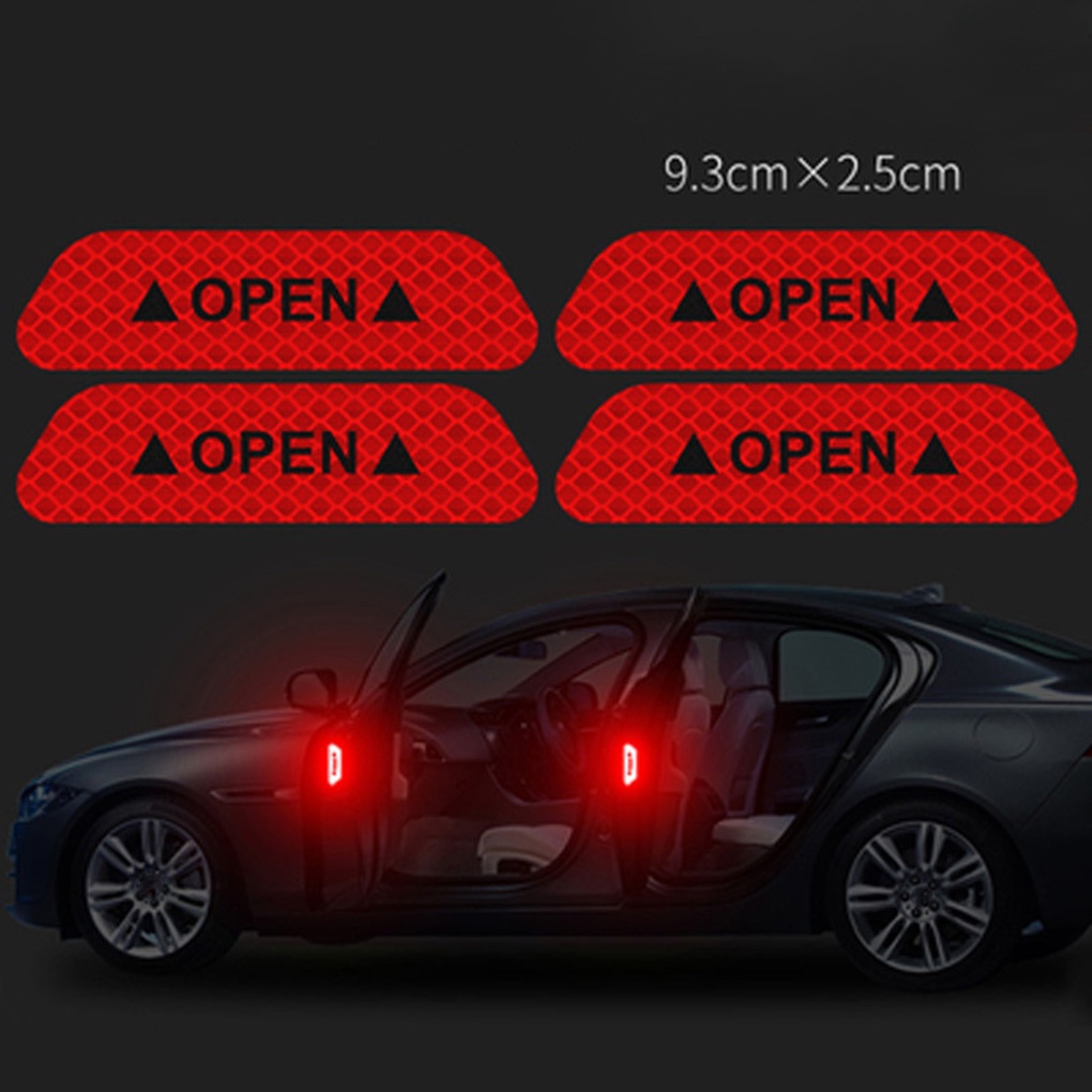 [CHOO] 4PCS/Set Car Door Stickers Warning Mark Reflective Tape Auto Exterior Accessories Open Sign Safety Reflective