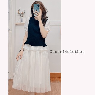 Áo cổ tròn phối tay voan kiểu dáng basic