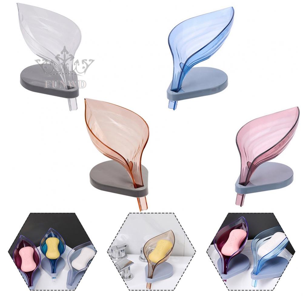 【FUNWD】Self-Draining Leaf Soap Bathroom Soap Dish Sponge Case Holder Box Plastic Soap Dish New