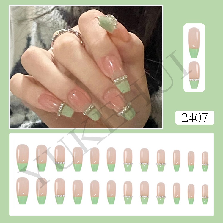 2407 YUKEHUI bộ móng tay giả set móng giả trong suốt móng tay giả đính nơ móng tay giả dài đính đá móng giả đẹp bộ móng tay giả đính đá móng tay giả đính đá ngắn  móng tay giả kèm keo  móng giả đẹp