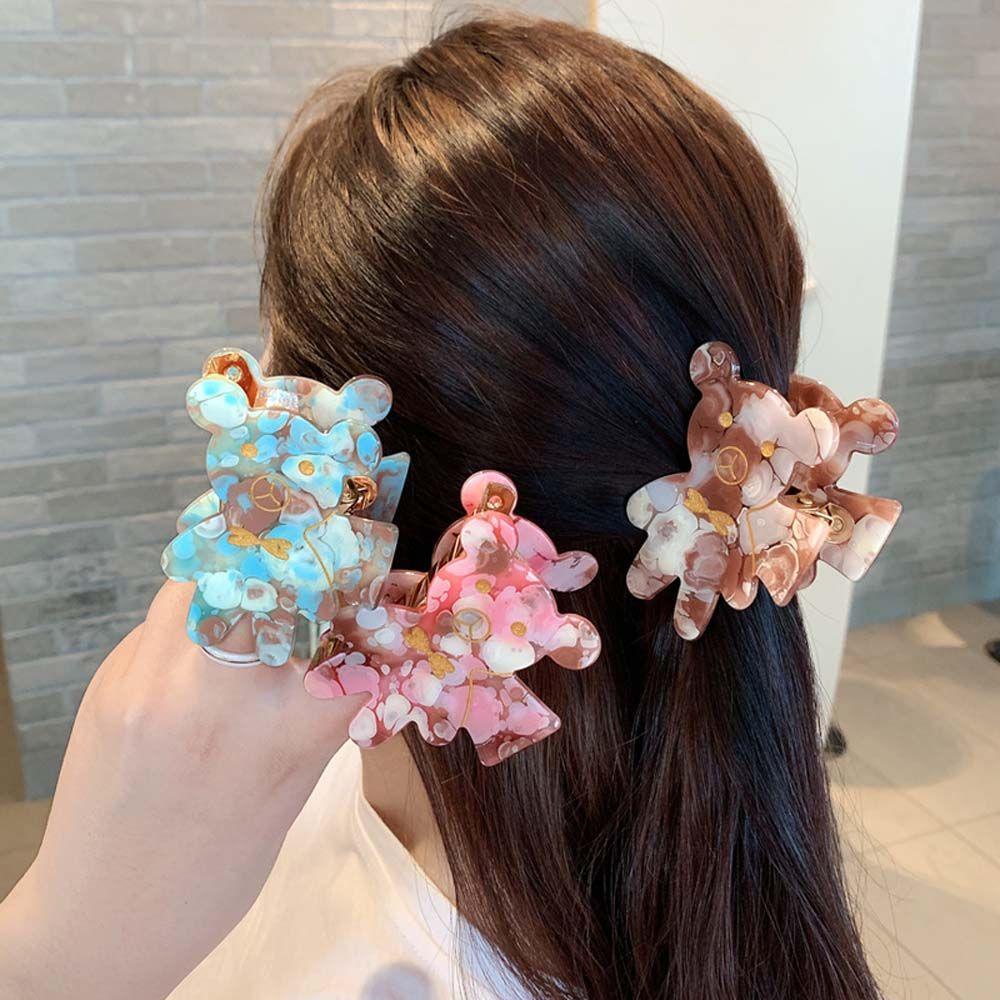 Kẹp Tóc Hình Chú Gấu Màu Xanh Dương / Hồng / Nâu / Nâu Kiểu Dáng Đơn Giản Ngọt Ngào