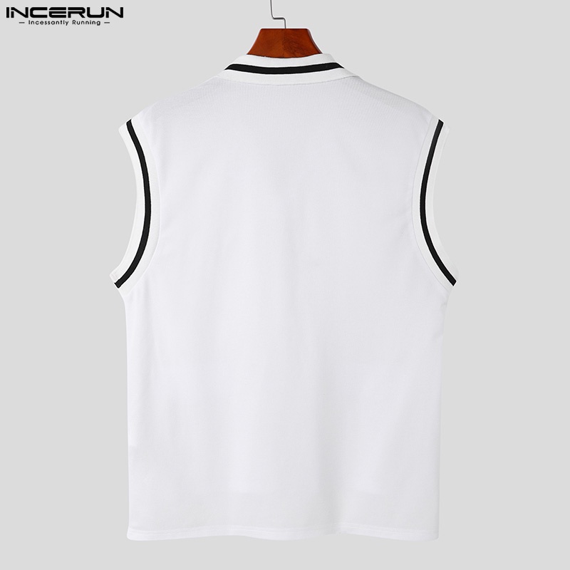 Áo ba lỗ sát nách INCERUN màu sắc tương phản trẻ trung cho nam