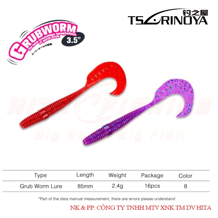 Mồi mềm câu cá lure đuôi cong Tsurinoya Grub Worm hitalure