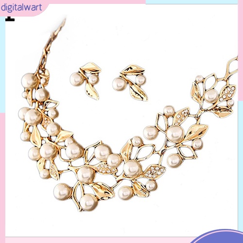 Bộ Trang Sức Vòng Cổ + Bông Tai + Vòng Tay Ngọc Trai Giả Thanh Lịch Cho Cô Dâu