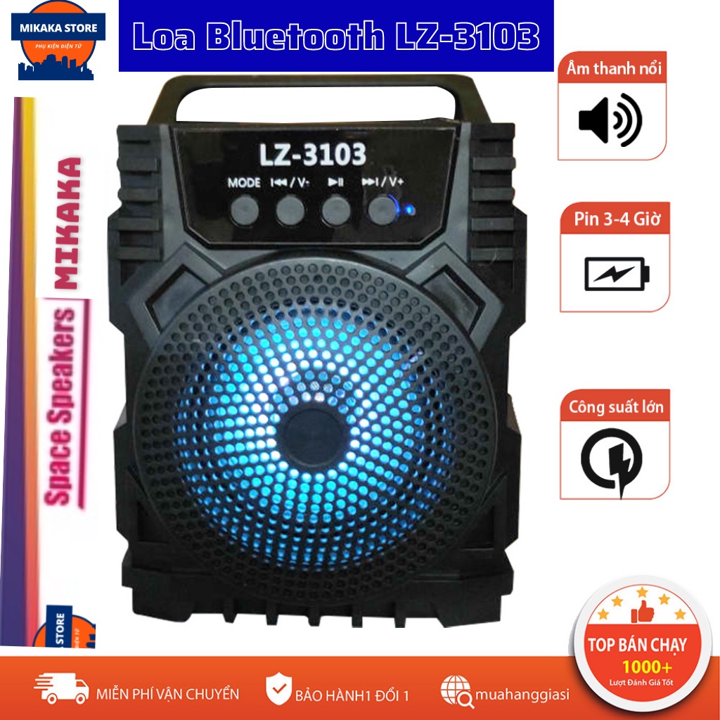 Loa bluetooth LZ-3103 - Thiết kế hầm hố mạnh mẽ cùng khả năng khuếch đại âm thanh mạnh mẽ - Quai xách tiện lợi- Bảo Hành