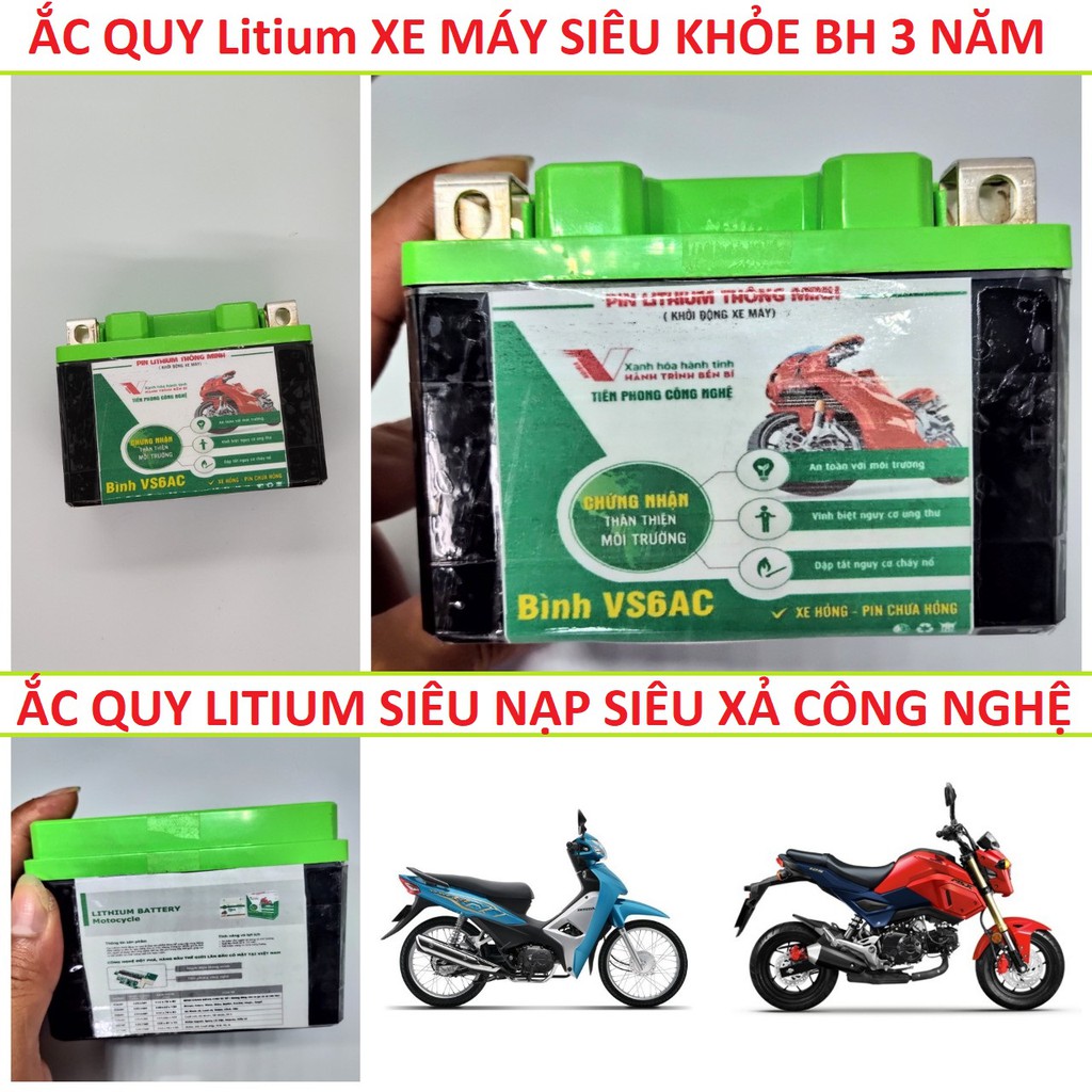 Bình ắc quy Litium xe máy mẫu mới siêu bền sạc xả mạnh lắp các loại xe -BH 3năm
