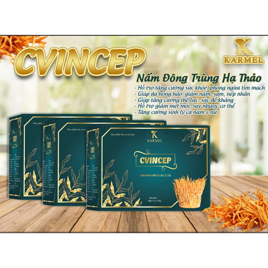 Tinh chất đông trùng hạ thảo hỗ trợ người mỡ máu, cao huyết áp, Yếu sinh lý Nam Nữ - Cvincep Karmel (hộp 20 ống x 10ml)