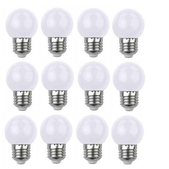 Bộ 12 bóng đèn trang trí tròn Trắng Led A40 1W E27 - tròn Trắng Led A40 1W E27