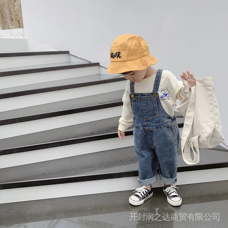 Quần yếm Jean cao cấp bé trai bé gái Denim Dáng Rộng Phong Cách Phương Tây Thời Trang Mùa Xuân Mới 2022