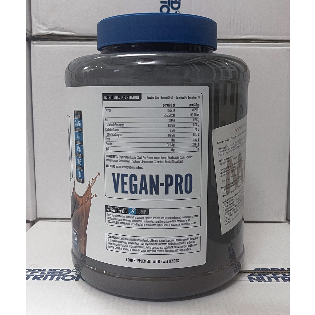 Sữa tăng cơ VEGAN PRO của APPLIED NUTRITION hương Chocolate hộp 70 lần dùng 100% protein từ thực vật - Nhập chính ngạch