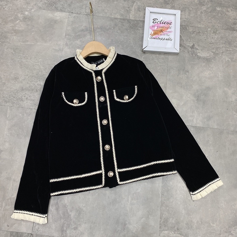 Áo Khoác Nhung Viền Thừng Sang Chảnh Có Ảnh Thật Kèm Video