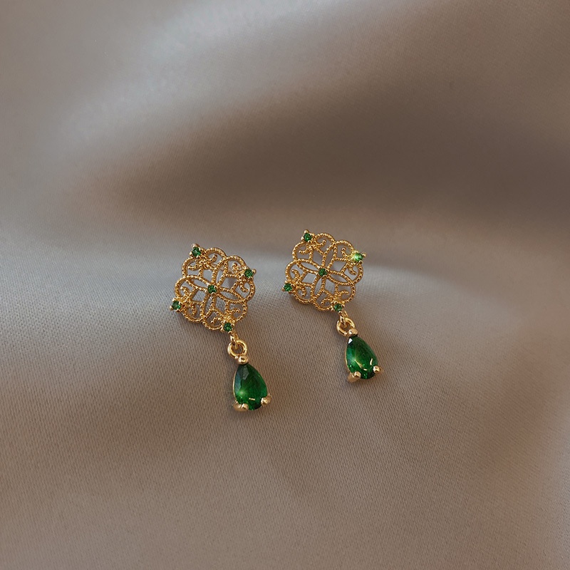 Bông tai hình hoa đính đá zircon phong cách Hàn Quốc retro