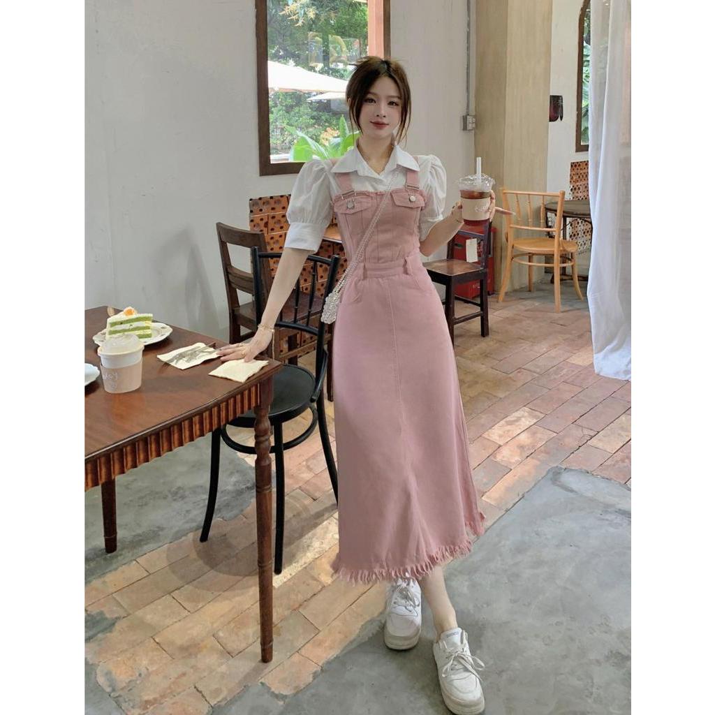 Đầm Yếm Denim Tua Rua Dáng Dài Thời Trang Dành Cho Nữ 63481