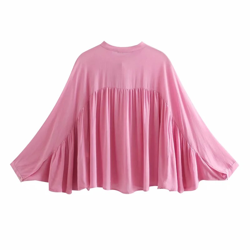 Áo Zara chemise không cổ hồng lanh lụa mát AT9SM49N10