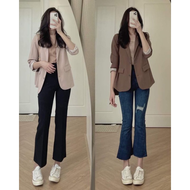 Áo blazer Nữ.Áo Vest Dáng Dài 2lớp from kiểu Dáng Hàn Quốc (vạt tròn)