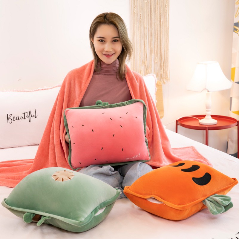 Chăn Gối Văn Phòng 3 Trong 1 Hình Trái Cây Vuông Dễ Thương GM021 Chichi,Gấu Ngủ Kèm Mền siêu cute phù hợp mọi lứa tuổi.