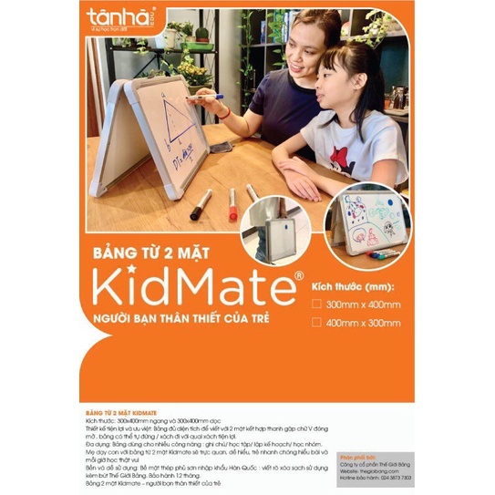 Bảng từ 2 mặt xếp gấp gọn Kid Mate, KIDMATE 30x40cm ( tặng set 4 bút, xoá ).
