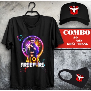 Combo Áo thun đen Free Fire ALOK rank huyền thoại kèm nón + khẩu trang FF cực chất