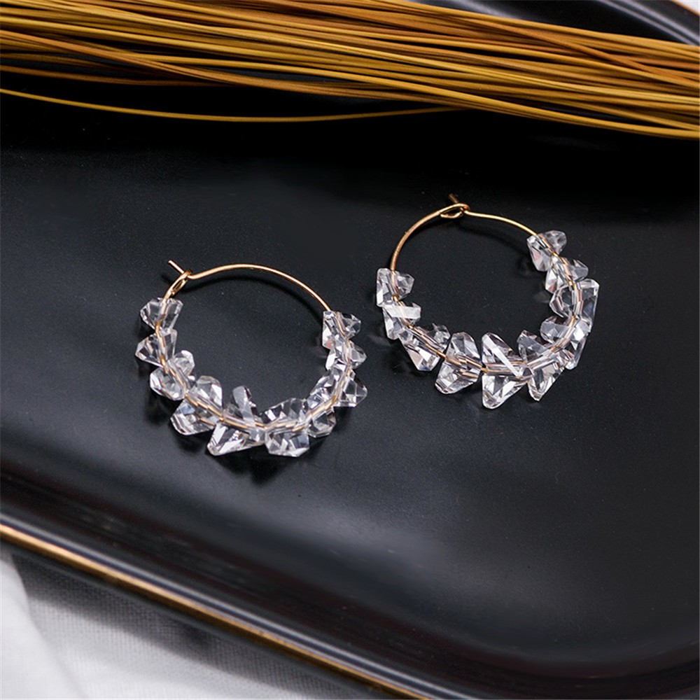 Bông tai tròn đính đá pha lê kiểu dáng đơn giản thời trang cho nữ