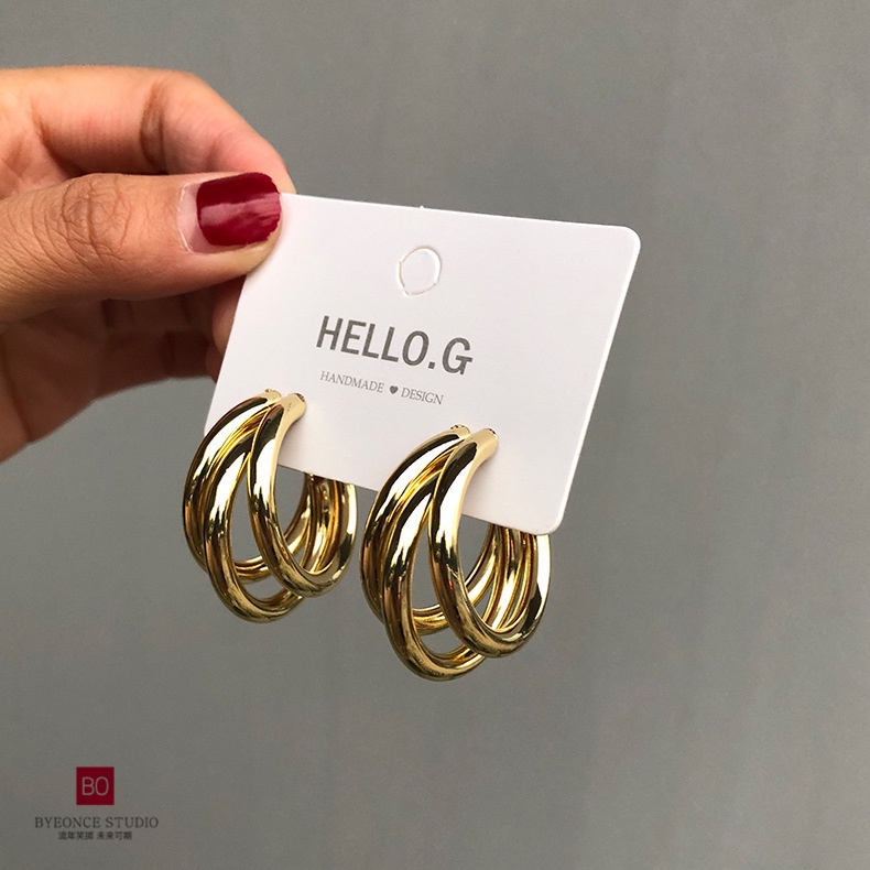 Khuyên Tai Kim Loại Nhiều Lớp Phong Cách Âu Mỹ Đơn Giản
