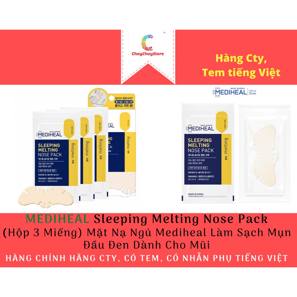 [pp MEDIHEAL VN Hộp 3 miếng] Mediheal Sleeping Melting Nose Pack - Mặt Nạ Ngủ Mediheal Làm Sạch Mụn Đầu Đen Dành Cho Mũi