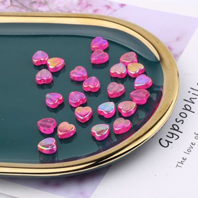 Set 100 hạt nhựa acrylic trong suốt 9mm hình trái tim dùng làm trang sức thủ công