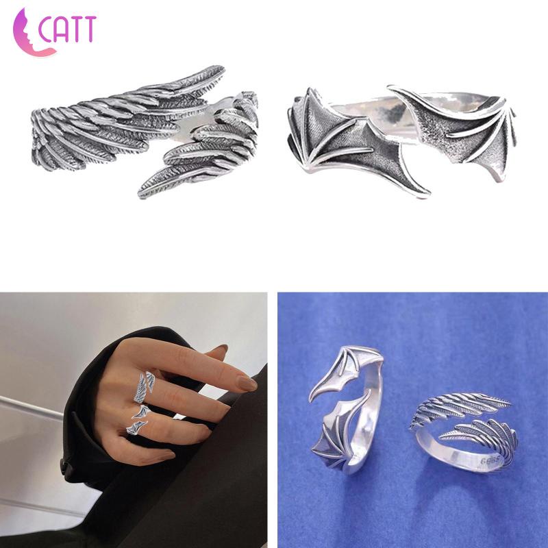 Nhẫn mạ bạc hình đôi cánh thiên thần phong cách Vintage