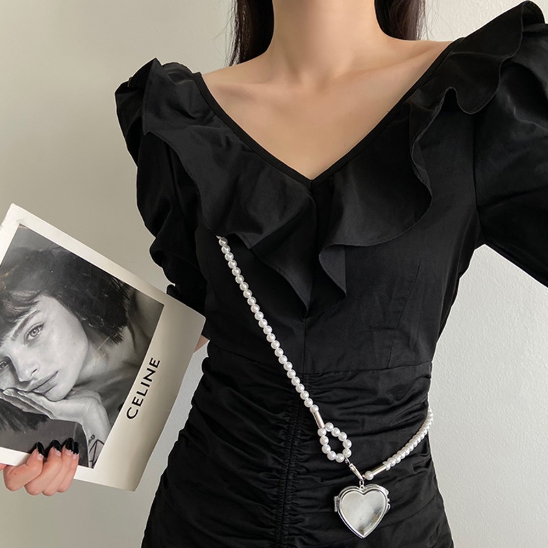 Chuỗi dây ngọc trai giả mặt hình trái tim đeo chéo phong cách hàn quốc 19A1248