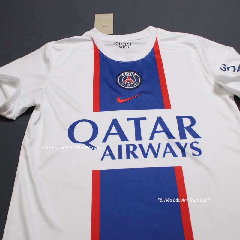 Quần Áo Đá Bóng PSG  Màu Trắng  2023- Hàng Cao Cấp vải Dệt Mềm Mịn Chuẩn Form Âu