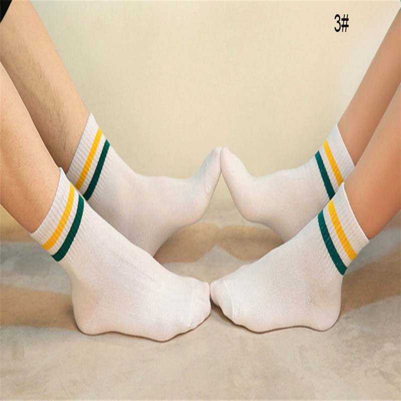 Vớ cotton thể thao họa tiết kẻ sọc đơn giản thời trang nam nữ