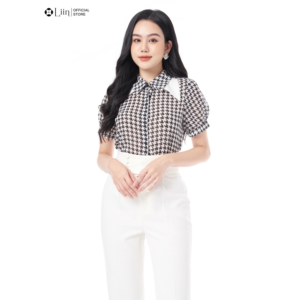 Áo sơ mi nữ linbi cộc tay răng sói chất vải chiffon đẹp, phong cách thời thượng liin clothing A2422